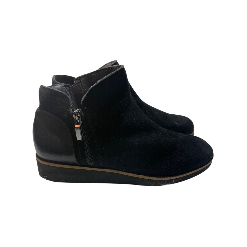Soft Walk Black Suede & Leather Ankle Booties With Side Zipper For Women Size 9M